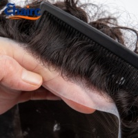 Prothèse capillaire frisée pour hommes de 25 mm, 100 % cheveux humains, facile à porter, indétectable, ligne de cheveux naturelle, légère, usage quotidien, vente en gros