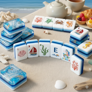 Édition Masters Premium – Tuiles de Mahjong Américain Pliables de Luxe à 4 Couches, Pondérées, 160 Pièces, Bleu, Feuille d'Or, Lucite, Coquille de Sirène - Product Image 1