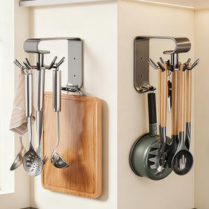 Support mural multifonctionnel pour cuisine avec crochet rotatif pour spatule, cuillère et pelle, organisateur de rangement sans perçage - Product Image 1