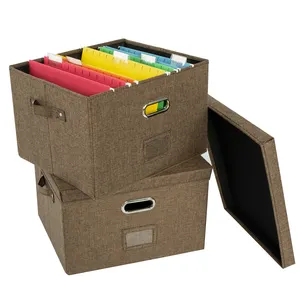 File Organizer Box Office Document Storage Boxes with Lid Collapsible Linen Hanging Filing Organization