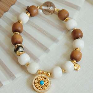 Bracelet ethnique Maya en pierre perlée, style palais, avec pendentif rotatif en forme de boussole à huit trésors, unisexe, forme de boule - Product Image 3