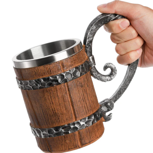 Tasse médiévale en bois WJA27 Jarra Cervecera Retro <span class=keywords><strong>Viking</strong></span> Tasse antique à boire Tasse en résine d'acier inoxydable personnalisable - Product Image 1