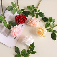 Rose artificielle réaliste en latex S503 pour décoration de mariage et de maison, fleur artificielle à tige unique, rose blanche et rose, fleurs de rose au toucher réel