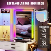 Table de maquillage de luxe avec miroir LED et plateau en verre, en bois, pour chambre à coucher