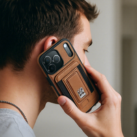 Étui de protection pour téléphone portable en similicuir avec support et porte-cartes, design artisanal, pour 18 Pro Max