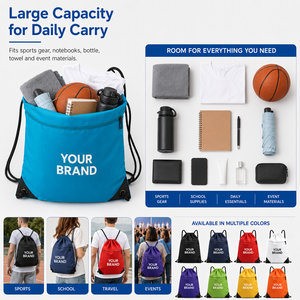 Zaino con Coulisse in Poliestere 600D Personalizzabile con Logo, Impermeabile, per Sport, Brand, Negozi, Squadre, Viaggi, Escursionismo, Fitness, Palestra - Product Image 5