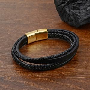 High Quality Wholesale Bulk Stainless Steel Magnetic Clasp Braided Leather Bracelets for <b>Men</b> - Product Image 3
