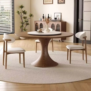 <span class=keywords><strong>Tavolo</strong></span> <span class=keywords><strong>da</strong></span> <span class=keywords><strong>Pranzo</strong></span> <span class=keywords><strong>Rotondo</strong></span> in Legno Massello di Lusso Moderno Nordico <span class=keywords><strong>con</strong></span> Piano Girevole in Pietra Sinterizzata, Arredamento Durevole ed Ecologico - Product Image 4