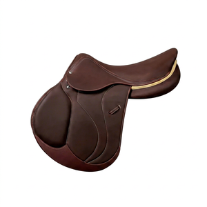 Selle d'équitation anglaise en cuir marron, équipement d'entraînement pour le dressage équestre - Product Image 1