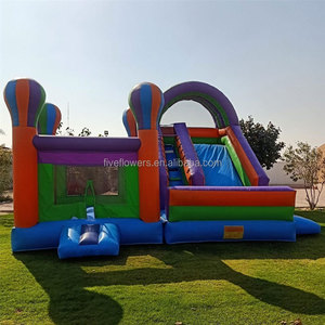 Équipement de location pour événements : Château gonflable coloré en forme de montgolfière avec toboggan aquatique et aire de jeux extérieure - Product Image 2