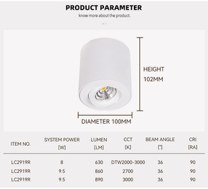 ไฟสปอตไลท์ LED แบบติดพื้นผิว COB IP44 2700K แสงวอร์มไวท์ อะลูมิเนียม หมุนได้ 360 องศา 9.5W ปรับได้ ไฟสปอตไลท์ติดเพดาน ภายในอาคาร ทันสมัย - Product Image 5