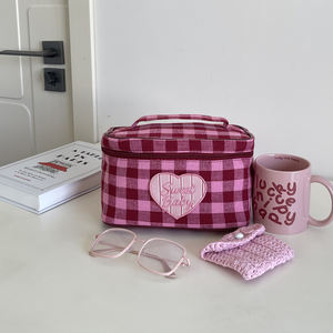 Bolsa de cosméticos de gran capacidad con cremallera de diente de perro de lona de 12 pulgadas, bolsa de viaje portátil para estuche, etiqueta, parche, costura, bolsa de maquillaje - Product Image 4