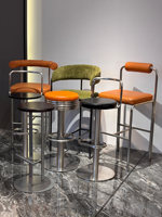 Tabouret de bar moderne en acier inoxydable, luxe léger, haut de gamme, avec dossier et assise rembourrée, pour comptoir de bar, restaurant, maison, style italien