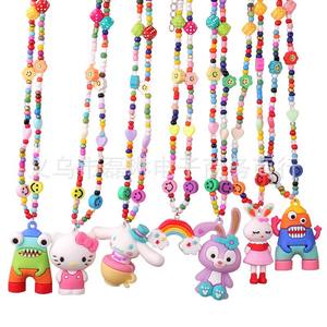 Cartoon Seed Bead Necklace Stainless Steel Clavicle Chain <b>Rainbow</b> Monster Pendant Fashion Jewelry - Product Image 5