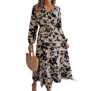 Abito casual a fiori con vita regolabile, maniche lunghe e volant, <span class=keywords><strong>abbigliamento</strong></span> femminile per il commercio estero - Product Image 5