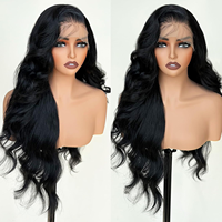 Pelucas de Cabello Humano Sintético Brasileño con Ondas Negras, Frontal de Encaje Transparente HD 13x6, con Reflejos, para Mujeres Negras, de Alibaba