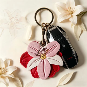 Flower-Shaped <strong>Keychain</strong> Pendant Faux Leather Bag Pendant Access Control Card Holder Lily Flower <strong>Keychain</strong> - Product Image 1
