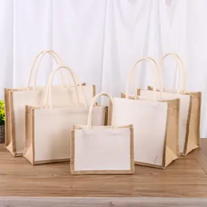Boş keten çanta keten çanta alışveriş çantası DIY el-boyalı jüt pamuklu çanta özelleştirme