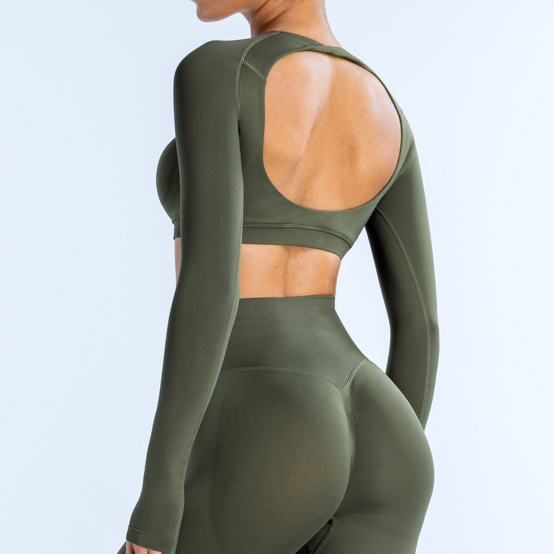 Round-neck Short Top Sportswear Hollowed-out Backless Sports Fitness Yoga Wear Long Sleeves Breathable Fitness Clothes