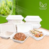 Sunzza-contenedor de papel biodegradable desechable personalizado, caja de almuerzo de comida rápida, 6x6, concha de azúcar, caña de azúcar, bagazo, hamburguesa