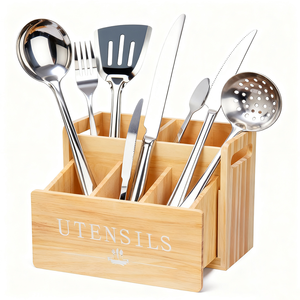Porta utensili in legno per il bancone della cucina regolabile utensili da cucina organizzatore con 5 scomparti - Product Image 2