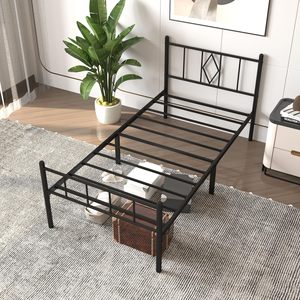 Classico 14 pollici doppio metallo telaio <span class=keywords><strong>letto</strong></span> <span class=keywords><strong>in</strong></span> metallo <span class=keywords><strong>testiera</strong></span>/pedana facile montaggio <span class=keywords><strong>letto</strong></span> spazio di stoccaggio nero materasso fondazione - Product Image 3