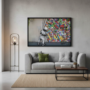 Banksy Boy Graffiti Canvas Art: Printed Design, <b>Black</b> <b>Framed</b> Wall Decor,WRAPPED CANVAS - Product Image 2