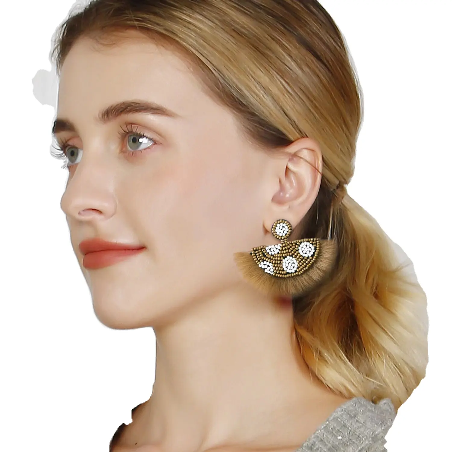 Mode neues Design handgemachte Weihnachten Miyuki Samen perle Punkte Feder Quaste Ohrringe Großhandel