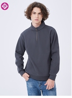 Kaos Sweatshirt Lengan Panjang Resleting 1/4 Bahan Flanel 430g Warna Solid Polos Ukuran Besar Pria, Desain Logo Kustom Pabrik, Gaya Kasual Sporty untuk Jalan-Jalan di Kota