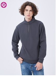 Sweat-shirt à manches longues en flanelle 430g, couleur unie, avec fermeture éclair 1/4, personnalisable avec logo, pour homme, grande taille, style décontracté et sportif, idéal pour <span class=keywords><strong>la</strong></span> ville. - Product Image 2