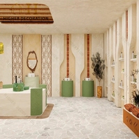 Présentoir cosmétique vintage à motifs géométriques ethniques pour salon de beauté, étagère de présentation de cosmétiques, vitrine de cosmétiques