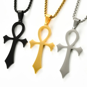 Petit collier pendentif croix Ankh égyptienne ancienne en acier inoxydable, style rétro, argent, or, noir, amulette porte-bonheur de prière catholique, bijou - Product Image 1