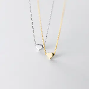 minimalist 925 sterling silver plain little love heart pendant gold plated necklaces for women Valentine's Day