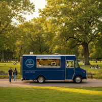 Promotion : Camionnette Rouge Entièrement Équipée pour Cuisine Mobile, Camion de Restauration pour la Vente de Burgers en Ambiance Urbaine