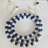 Câble de charge USB multi-ports 4-en-1 tressé avec perles vertes et blanches, chargeur de téléphone portable décoratif et portable