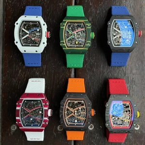 Montre mécanique de qualité supérieure avec bracelet élastique léger, mouvement creux en fibre de carbone noire, étanche, montre-bracelet pour homme - Product Image 2