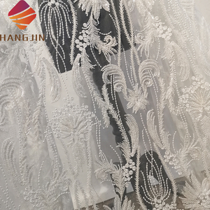 Sang trọng 3D Bridal thêu ren vải trắng pháp ren vải Tulle nặng đính cườm ren cho váy cưới - Product Image 5