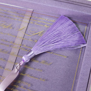 金箔アクリル結婚式の招待状ボックス付きカスタムパープルベルベットボックス結婚式の招待状カード - Product Image 3