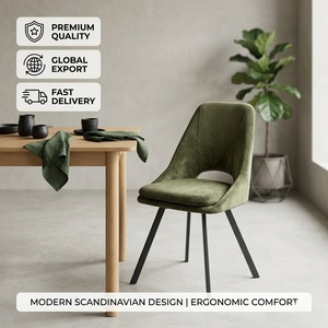 Sedia da pranzo in tessuto verde nordico con gambe in metallo moderne, schienale cavo e cuscino, poltrona imbottita per <span class=keywords><strong>cucina</strong></span> e caffè - Product Image 1