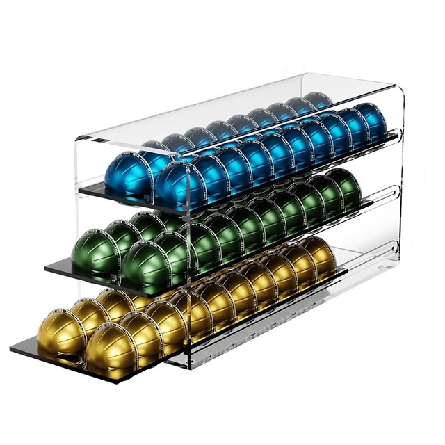 Customized Acrylic Coffee Pod Drawer for Nespresso Vertuo Capsules Pods Organizer for Countertop Coffee Bar Home Office Kitchen