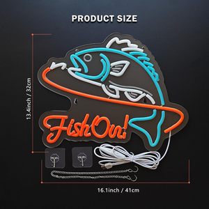 Letreros LED de Neón con la frase 'Fish On', regulables, alimentados por USB, luz ambiental, decoración para escaparates, luz indicadora de calle, personalizables, 5v - Product Image 3