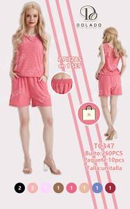 Completo Estivo da Donna Casual Traspirante Senza Maniche Rosa con Pantaloncini, Vestibilità Ampia, Vita Elastica, Tasche Laterali, Design Leggero e Tinta Unita - Product Image 3