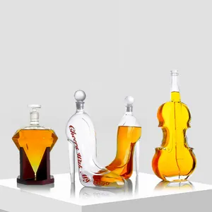 Factory custom 750ml 1000ml high heels violin high borosilicate glass bottles unique shaped wine bottle liquor glass bottle