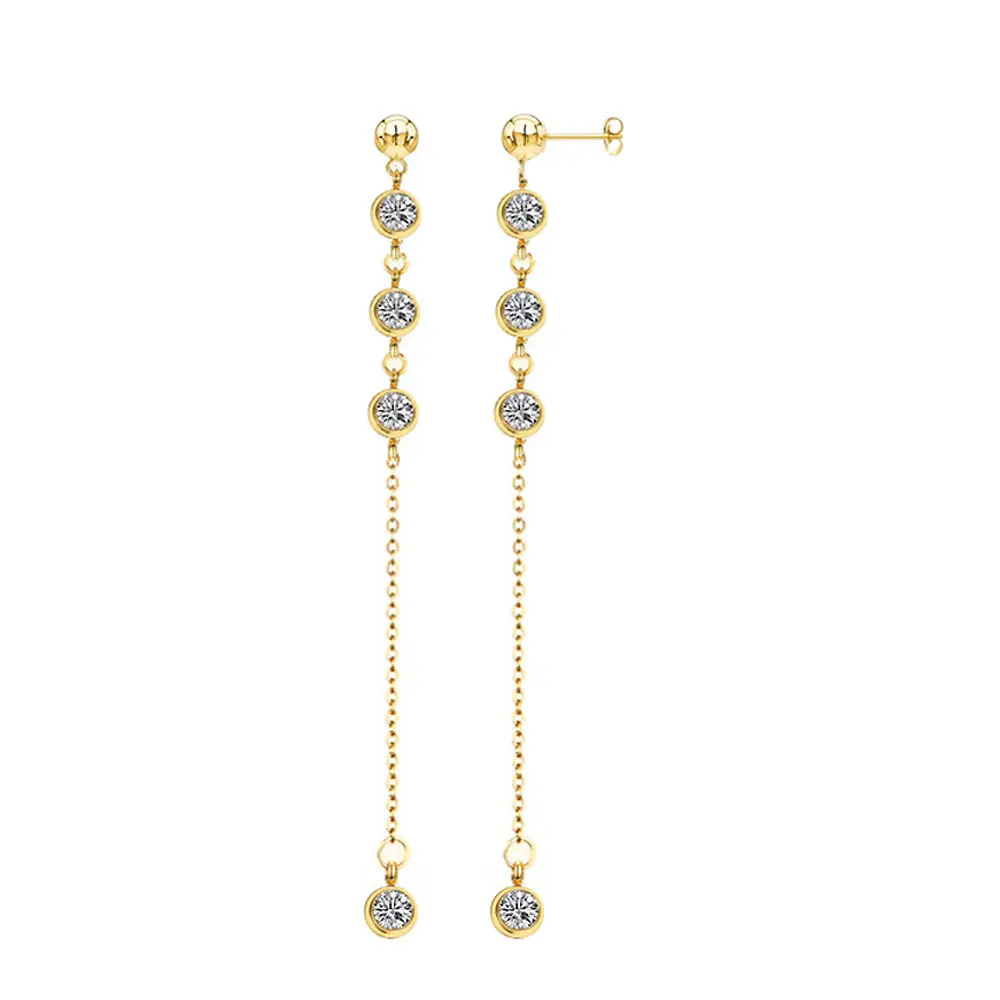 18K Gold Plated CZ Crystal Long Drop Earrings for Women Earrings Stainless Steel Jewelry