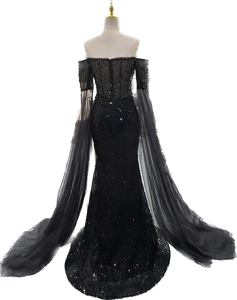 Robe de mariée longue en dentelle à manches longues Robe de mariée élégante Robe de mariée mariée nouvelle robe de mariée noire - Product Image 5