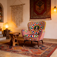 Fauteuil de loisirs artistique en velours, dossier haut, style bohème moderne et luxe léger, pour salon, chambre et hôtel