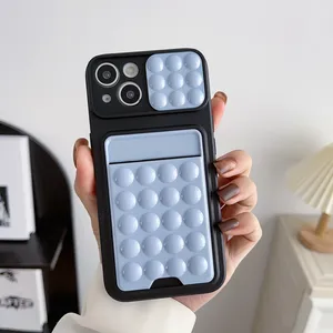 New Popular Bubble Texture pc tpu hybrid slide camera lens protective phone case for iPhone 14 Plus phone case with card slot