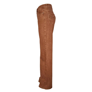 Breathable Women's Brown Denim <strong>Jeans</strong> <strong>Size</strong> <strong>12</strong> Tummy Control Straight Leg With Button Decoration - Product Image 3