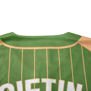 Camiseta de Béisbol Juvenil Personalizada con Botones Bordados, Camiseta de Béisbol Universitaria de Poliéster de Punto con Botones y Rayas Verdes - Product Image 4