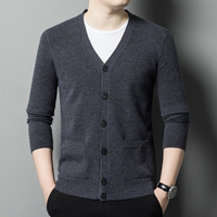 Cardigans tricotés unis à col en V respirants pour hommes, grandes tailles, vente en gros d'usine, pour le printemps et l'automne, avec col ouvert